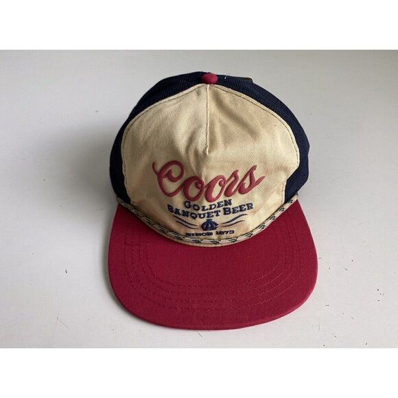 Coors Golden Banquet Beer Twill Rope Hat Tan Blue Red Retro SnapBack NEW - Picture 3 of 12